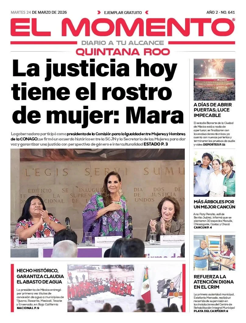 Portada de El Momento Quintana Roo del martes, 24 de marzo de 2026
