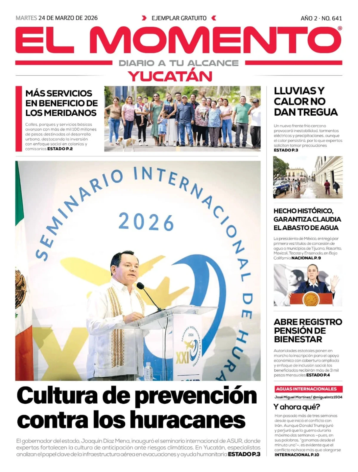 Portada de El Momento Yucatan del martes, 24 de marzo de 2026