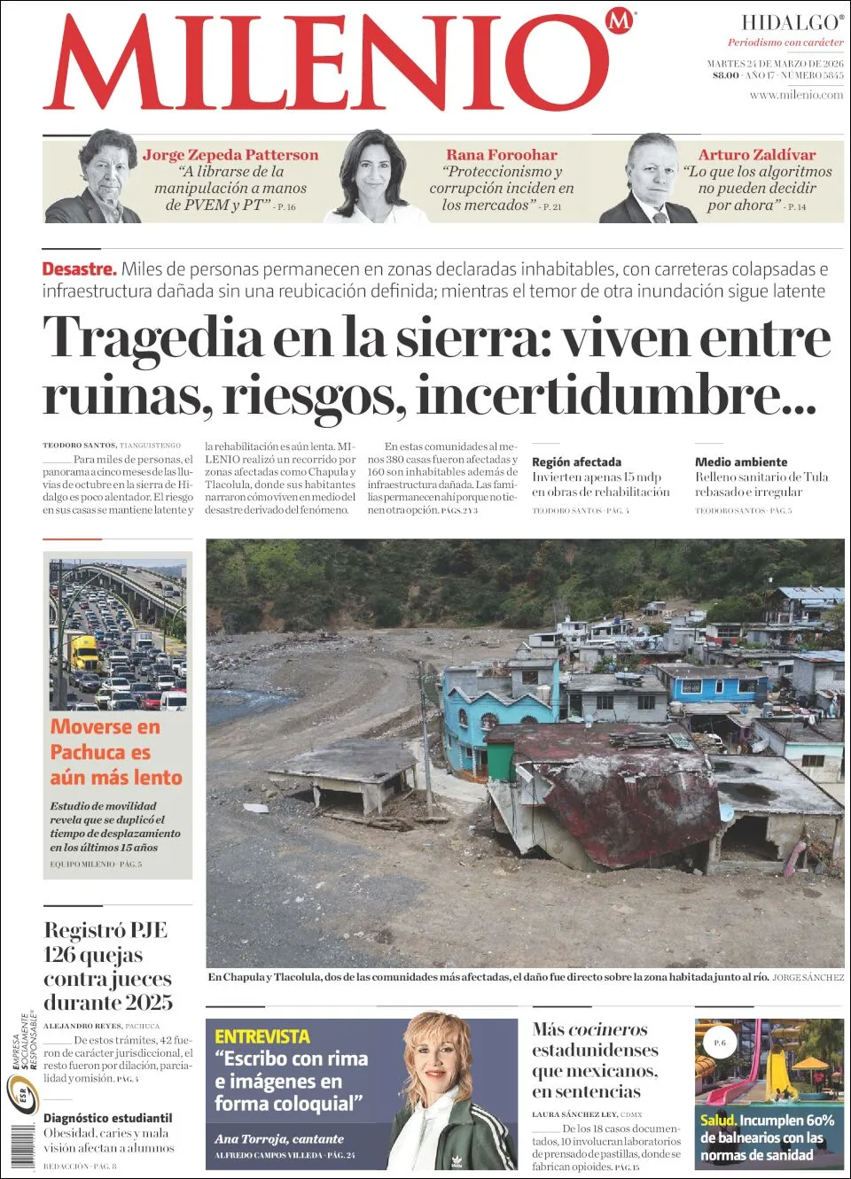 Portada de Milenio Hidalgo del martes, 24 de marzo de 2026