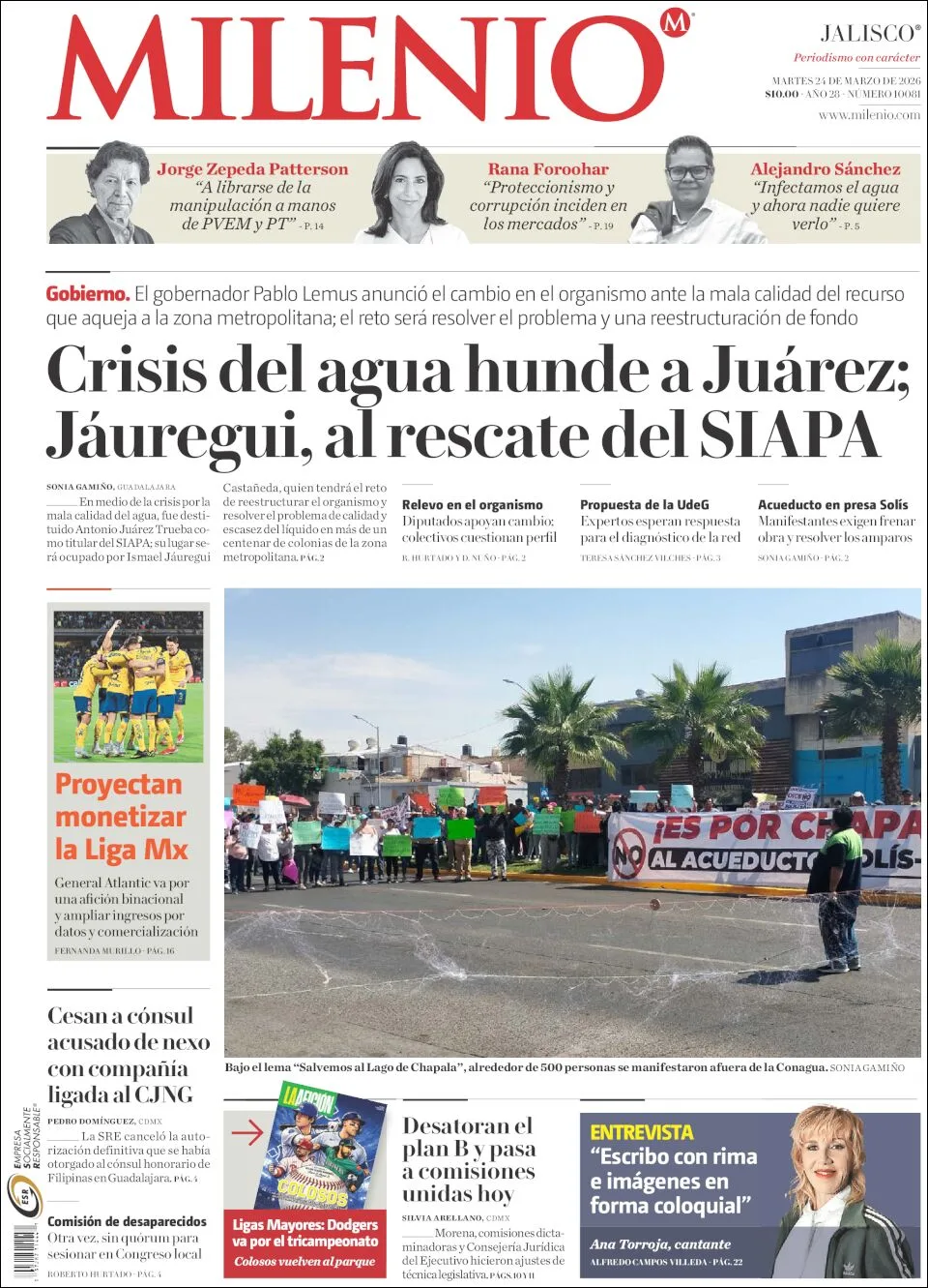 Portada de Milenio Jalisco del martes, 24 de marzo de 2026