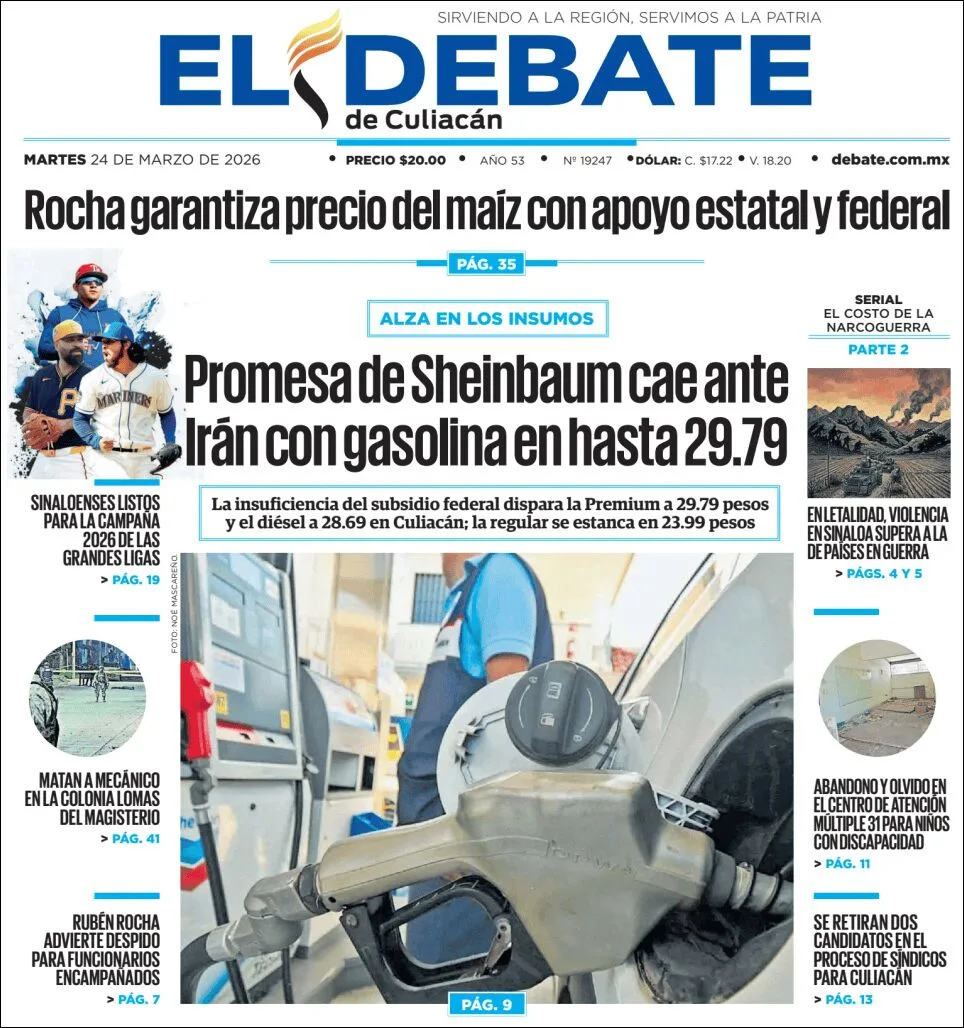Portada de El Debate de Culiacan del martes, 24 de marzo de 2026