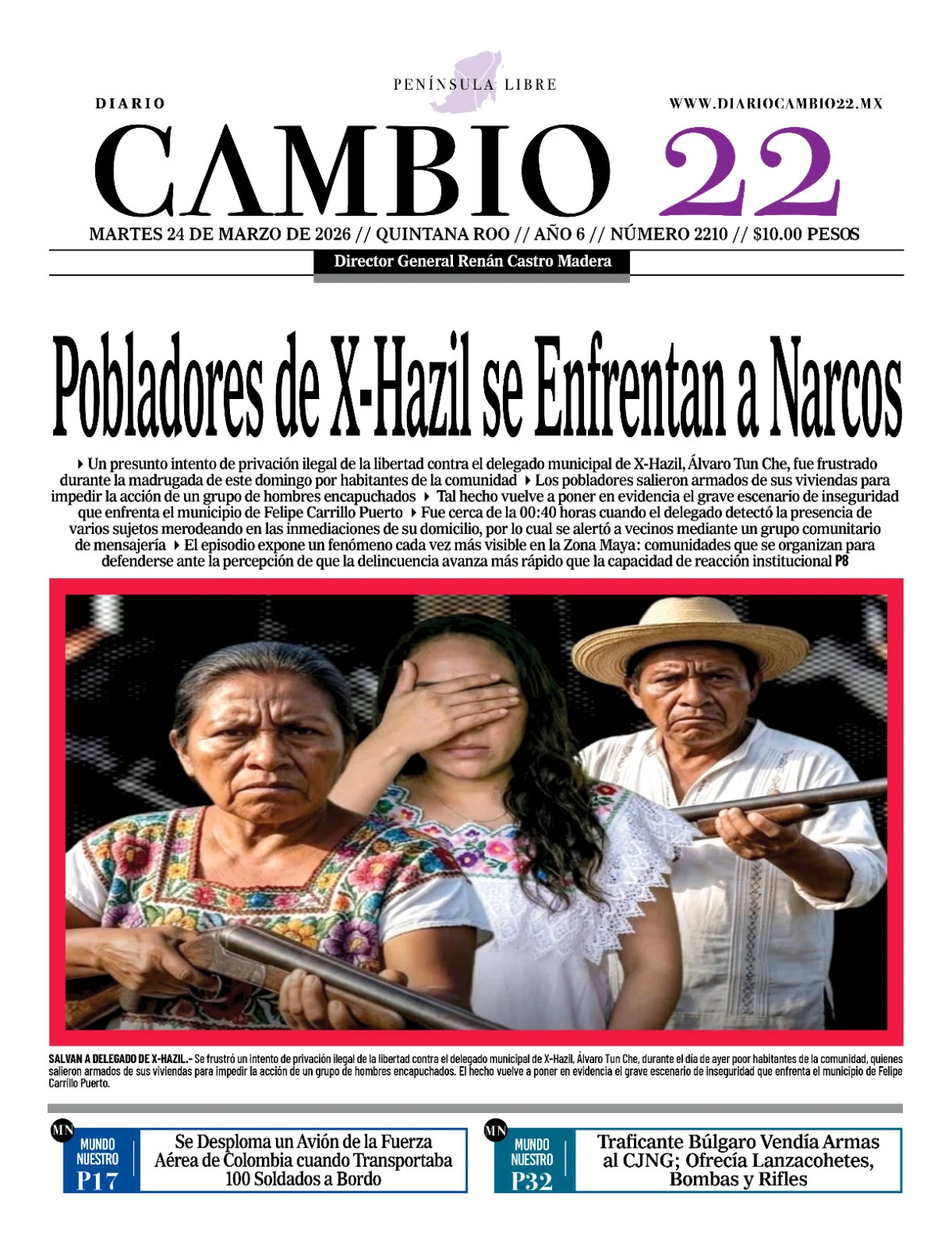 Portada de Diario Cambio 22 (contraportada) del martes, 24 de marzo de 2026