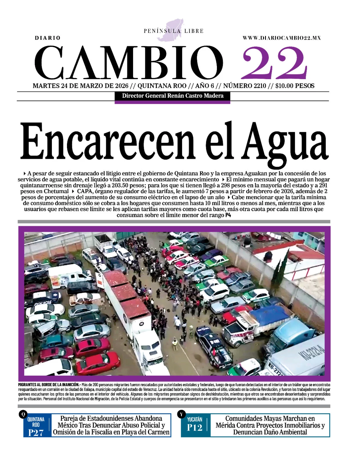 Portada de Diario Cambio 22 (portada) del martes, 24 de marzo de 2026