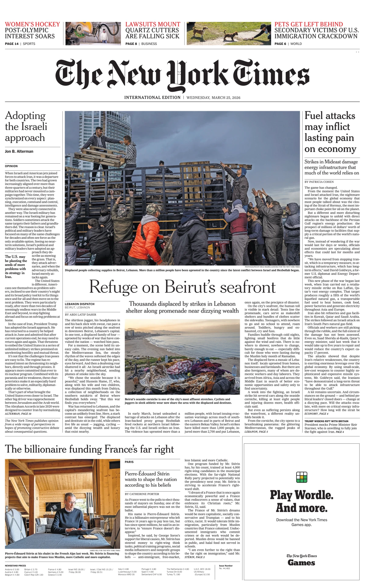 Portada de The New York Times (international) del miércoles, 25 de marzo de 2026