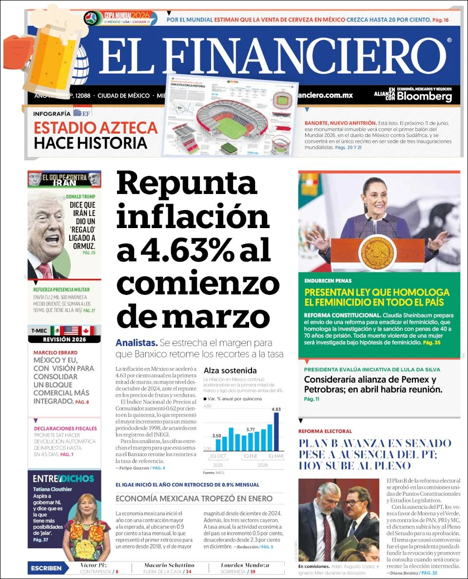 Portada de El Financiero del miércoles, 25 de marzo de 2026