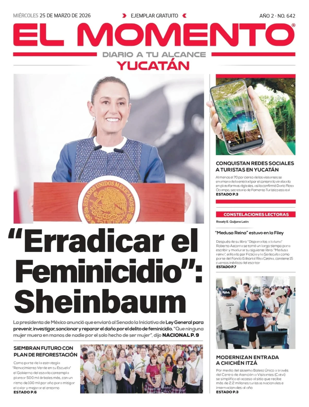 Portada de El Momento Yucatan del miércoles, 25 de marzo de 2026