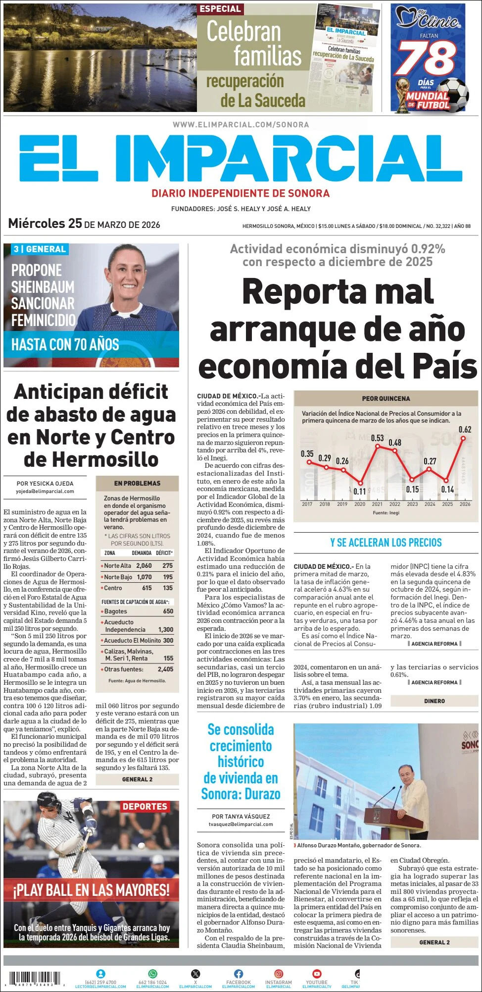 Portada de El Imparcial del miércoles, 25 de marzo de 2026