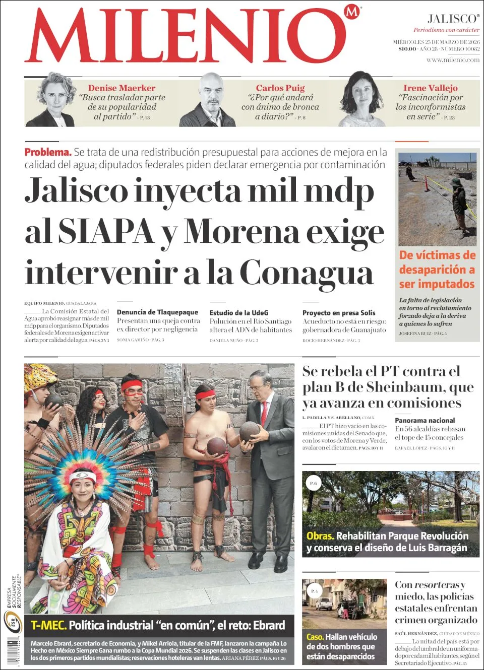 Portada de Milenio Jalisco del miércoles, 25 de marzo de 2026