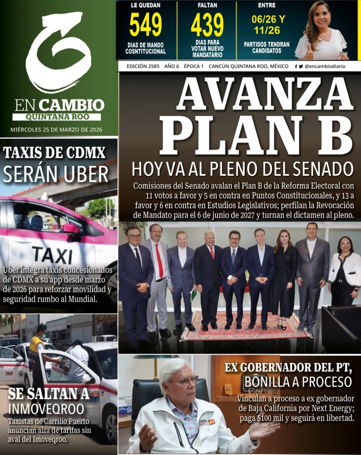 Portada de En Cambio - Quintana Roo (portada) del miércoles, 25 de marzo de 2026