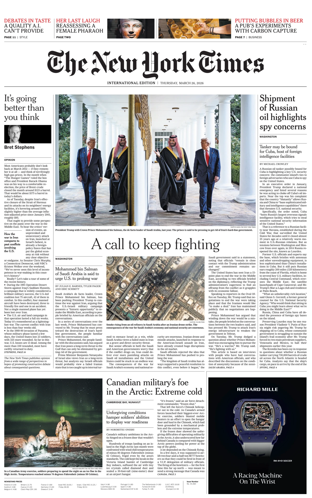 Portada de The New York Times (international) del jueves, 26 de marzo de 2026