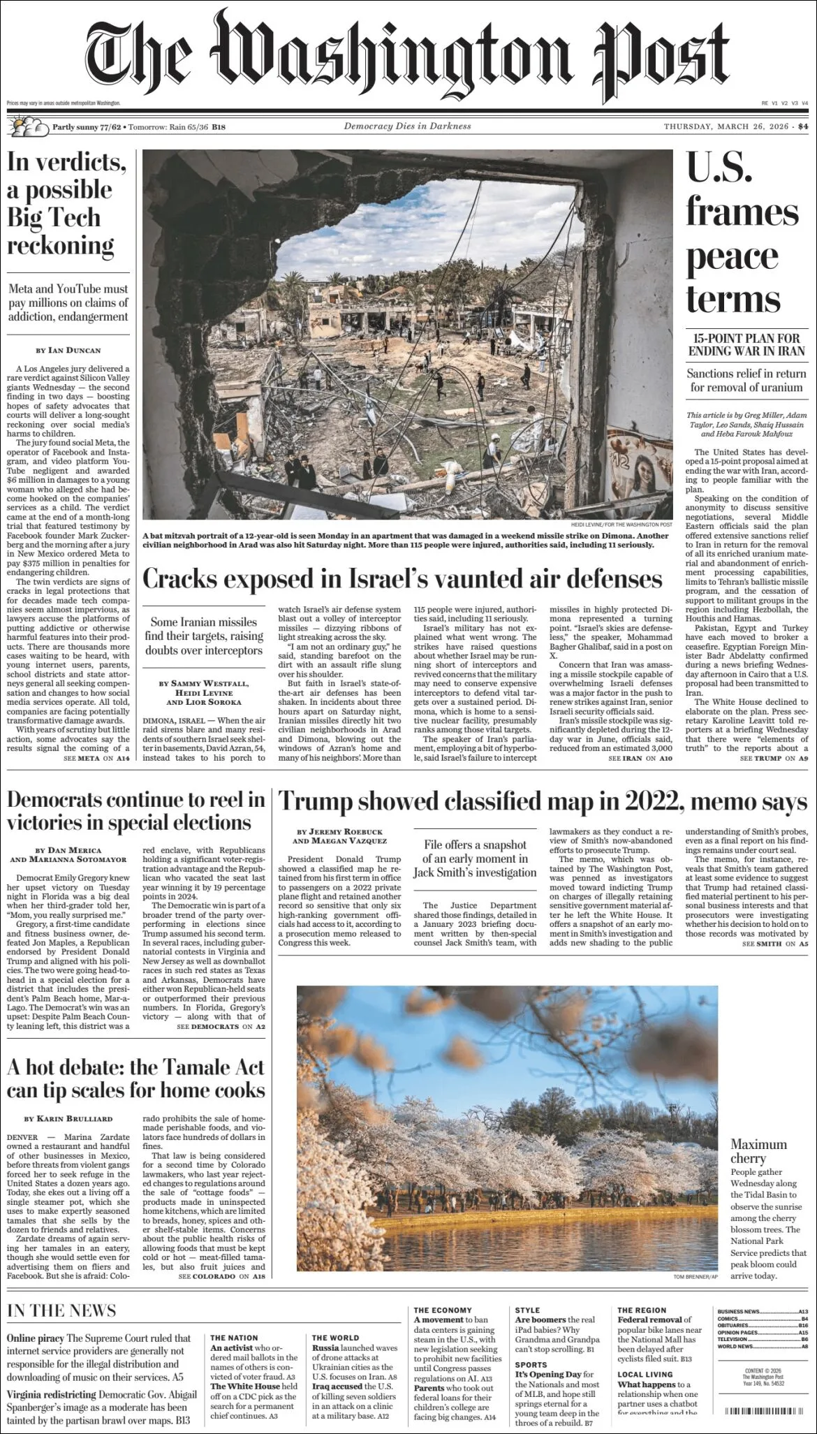 Portada de The Washington Post del jueves, 26 de marzo de 2026