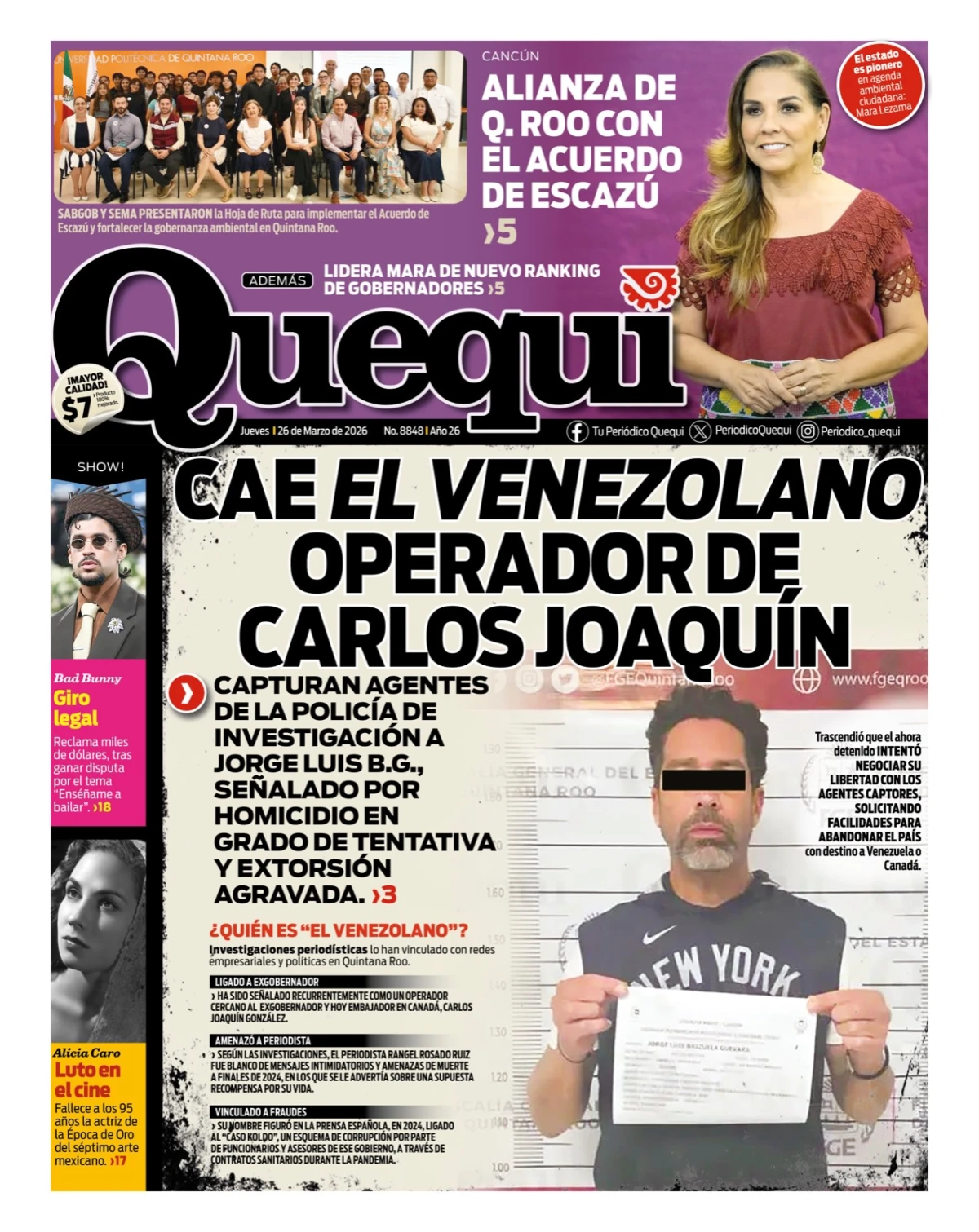Portada de Quequi del jueves, 26 de marzo de 2026