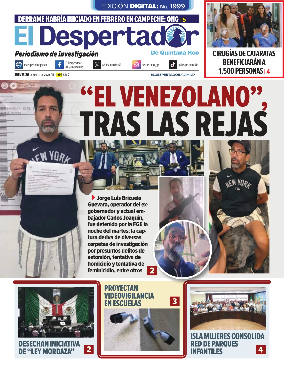 Portada de El Despertador de Quintana Roo del jueves, 26 de marzo de 2026