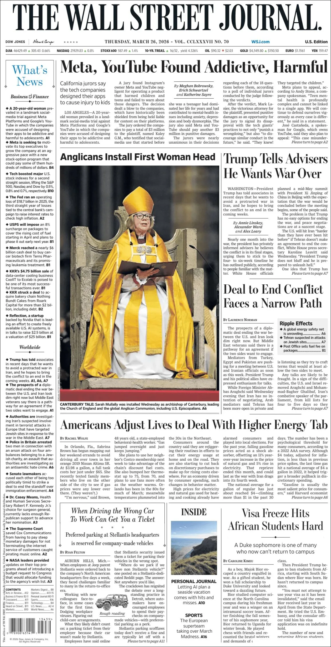 Portada de The Wall Street Journal