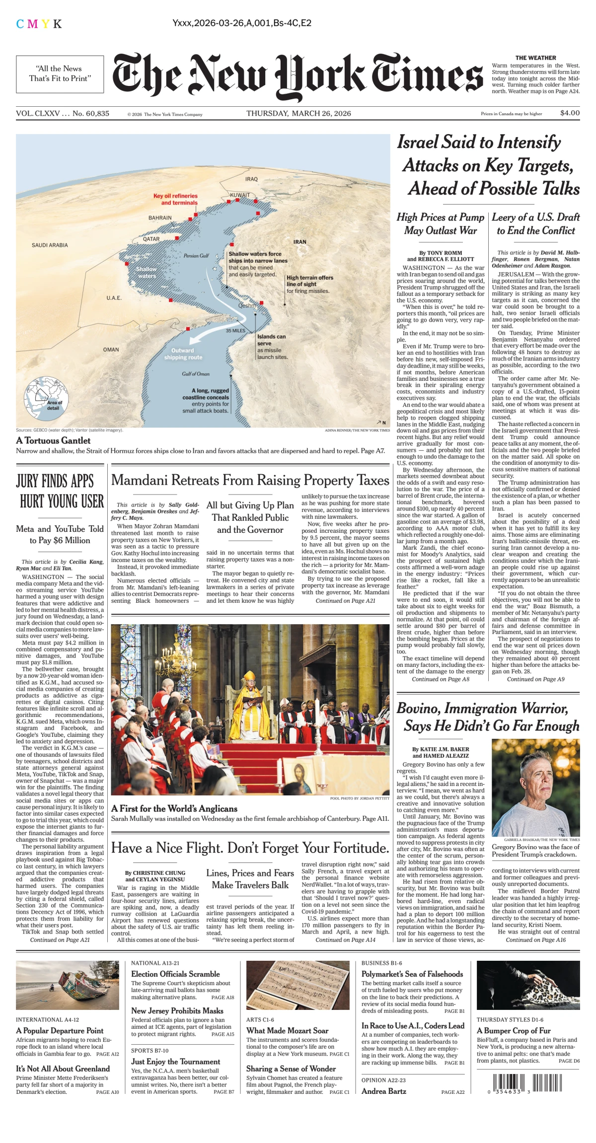 Portada de The New York Times (national) del jueves, 26 de marzo de 2026