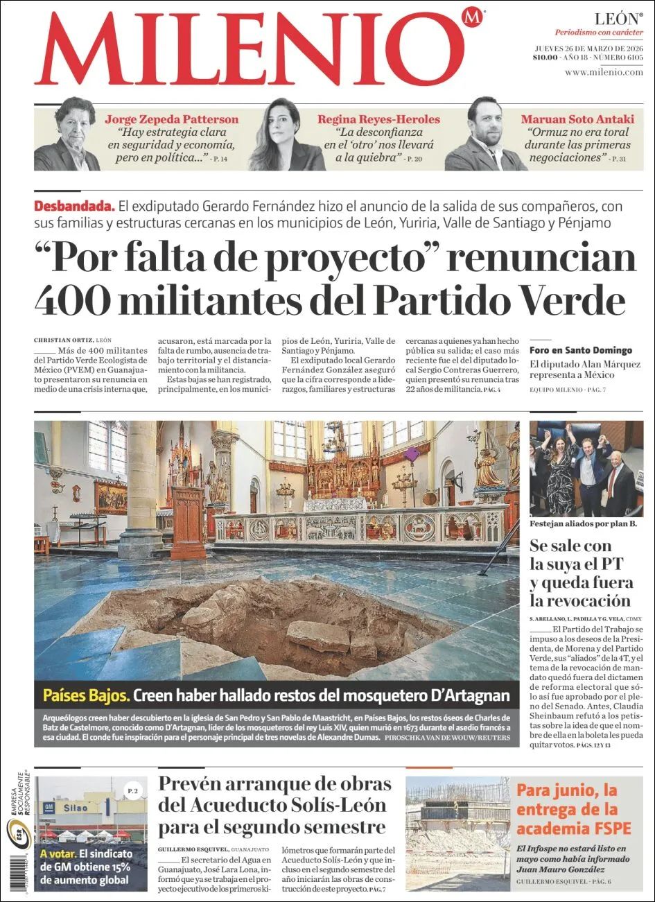 Portada de Milenio Leon del jueves, 26 de marzo de 2026