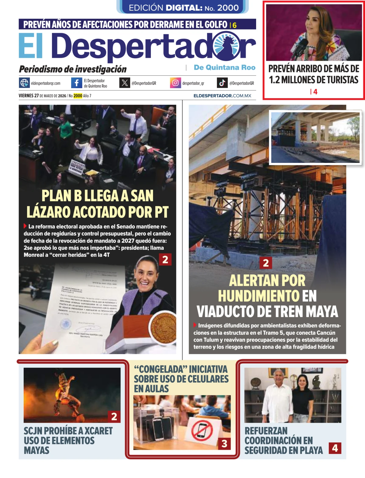 Portada de El Despertador de Quintana Roo del viernes, 27 de marzo de 2026