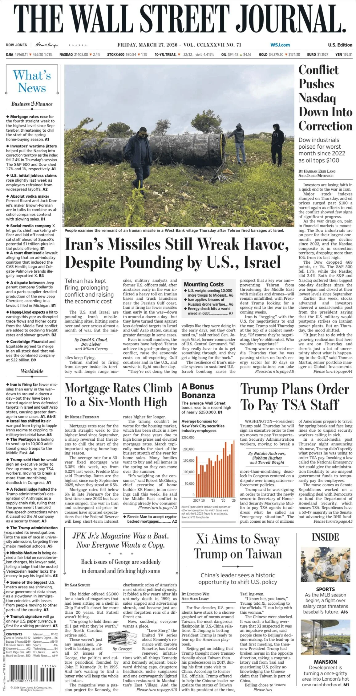 Portada de The Wall Street Journal