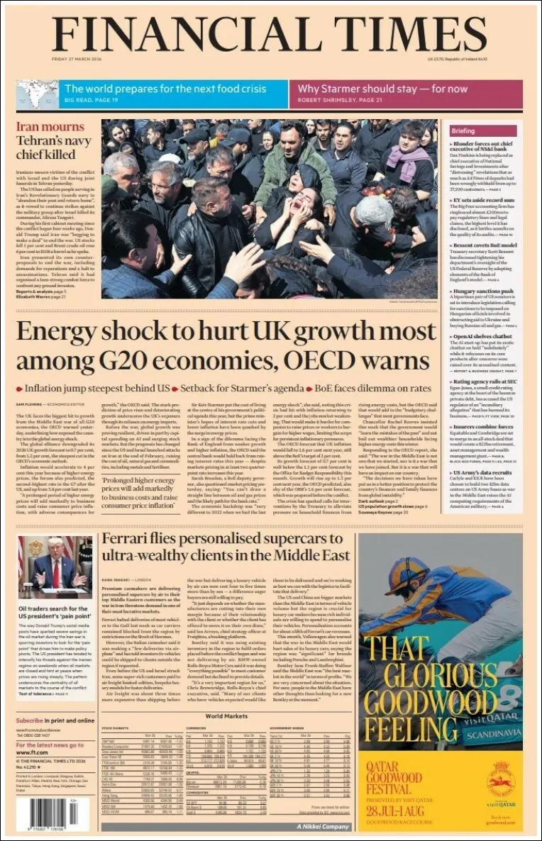 Portada de Financial Times del 2026-03-27