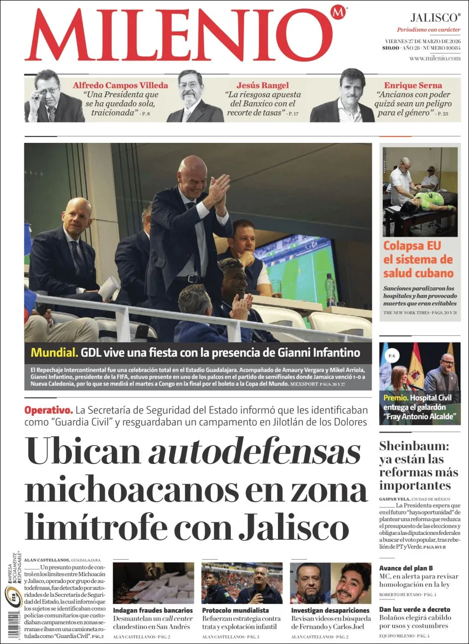 Portada de Milenio Jalisco del viernes, 27 de marzo de 2026