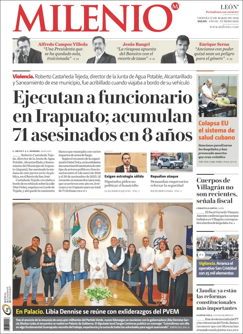 Portada de Milenio Leon del viernes, 27 de marzo de 2026