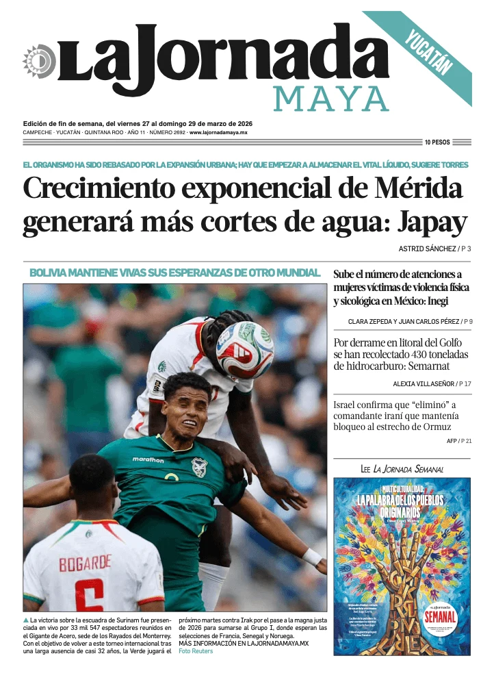 Portada de La Jornada Maya Yucatán del viernes, 27 de marzo de 2026