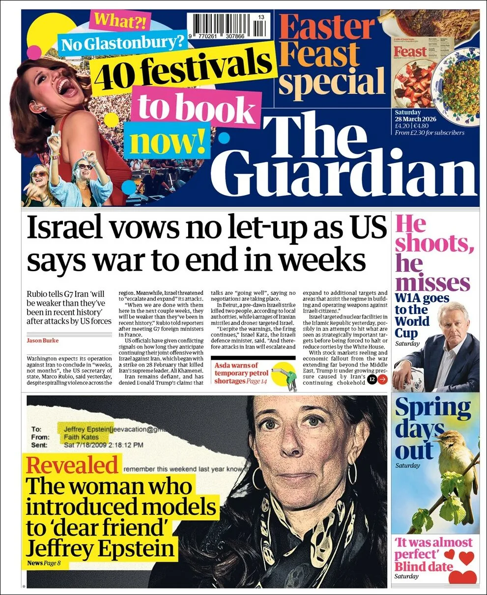 Portada de The Guardian (reino Unido) del 2026-03-28