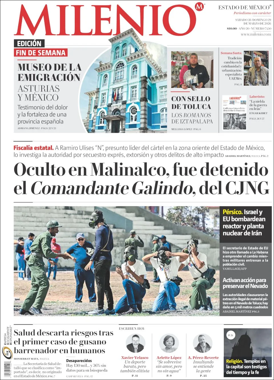Portada de Milenio Edo de Mexico del sábado, 28 de marzo de 2026