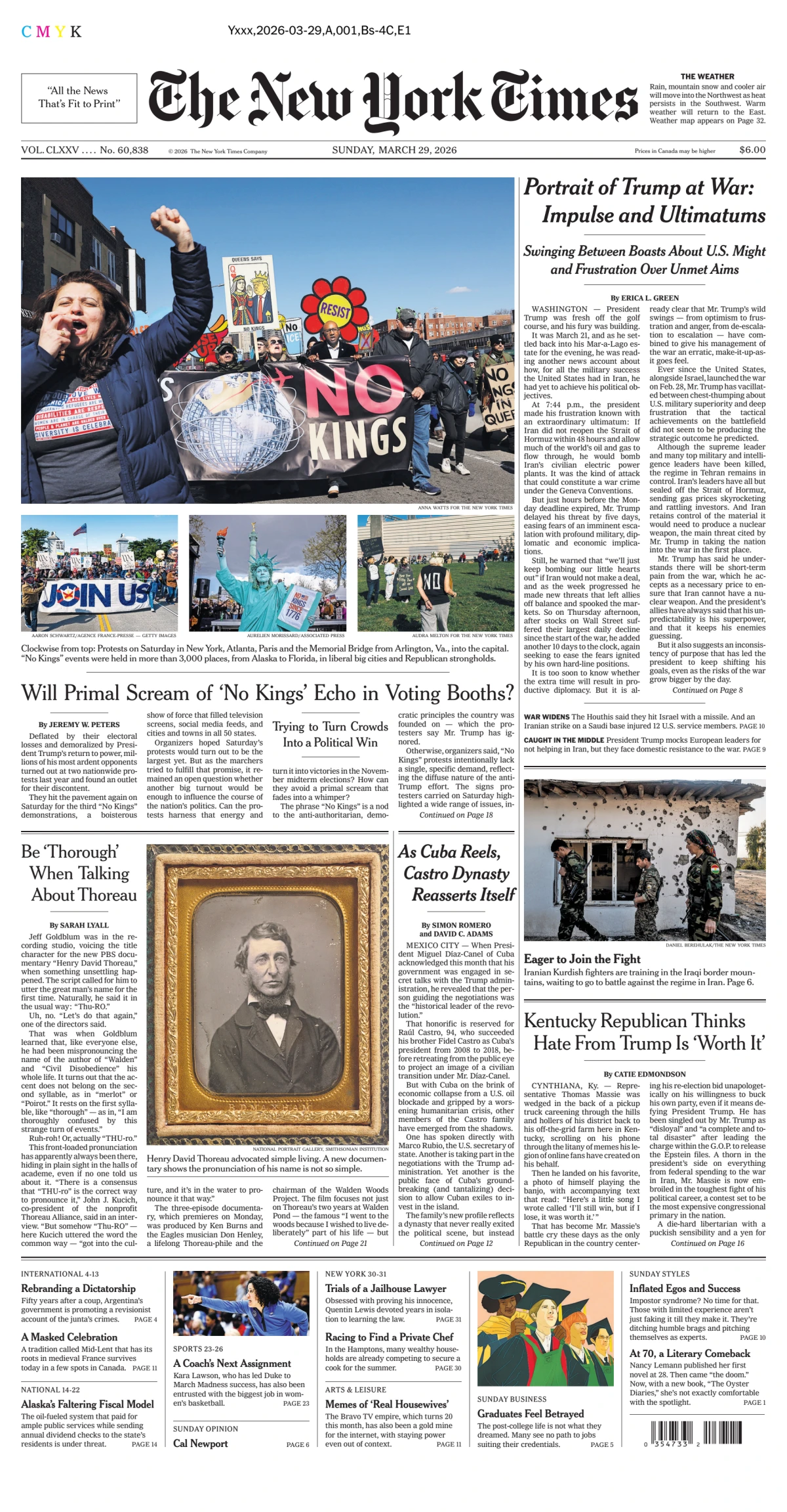 Portada de The New York Times (national) del domingo, 29 de marzo de 2026
