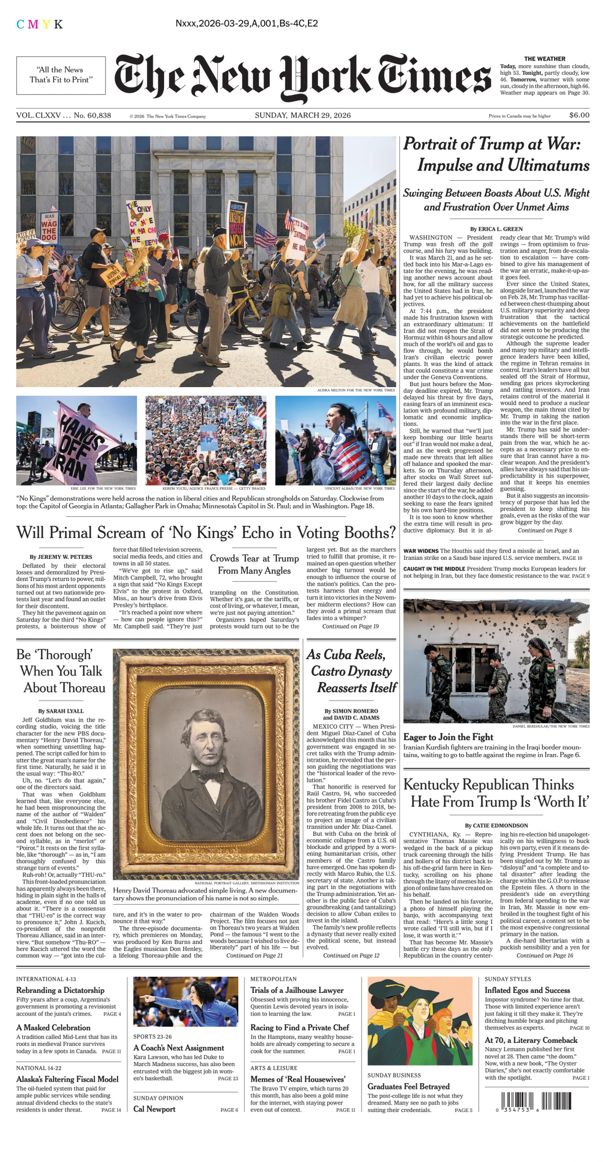 Portada de The New York Times (new York) del domingo, 29 de marzo de 2026