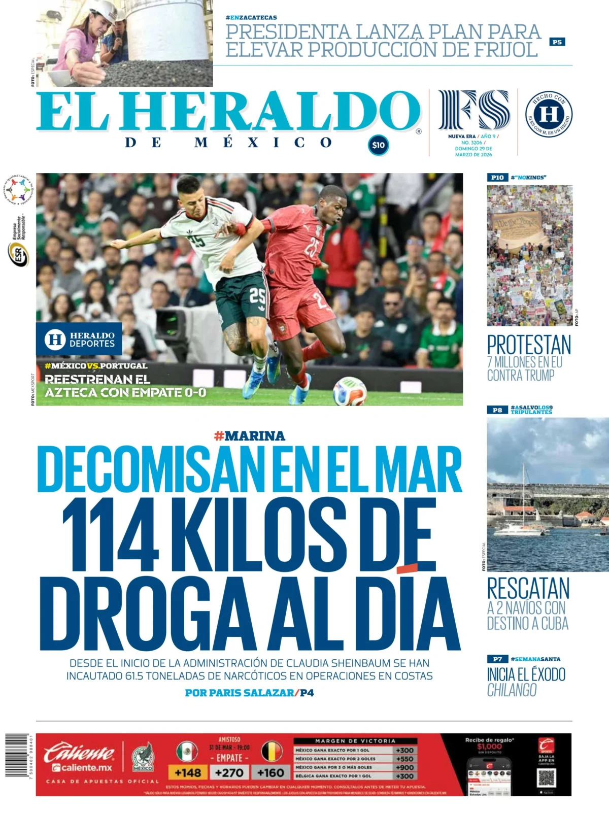 Portada de El Heraldo de Mexico del domingo, 29 de marzo de 2026