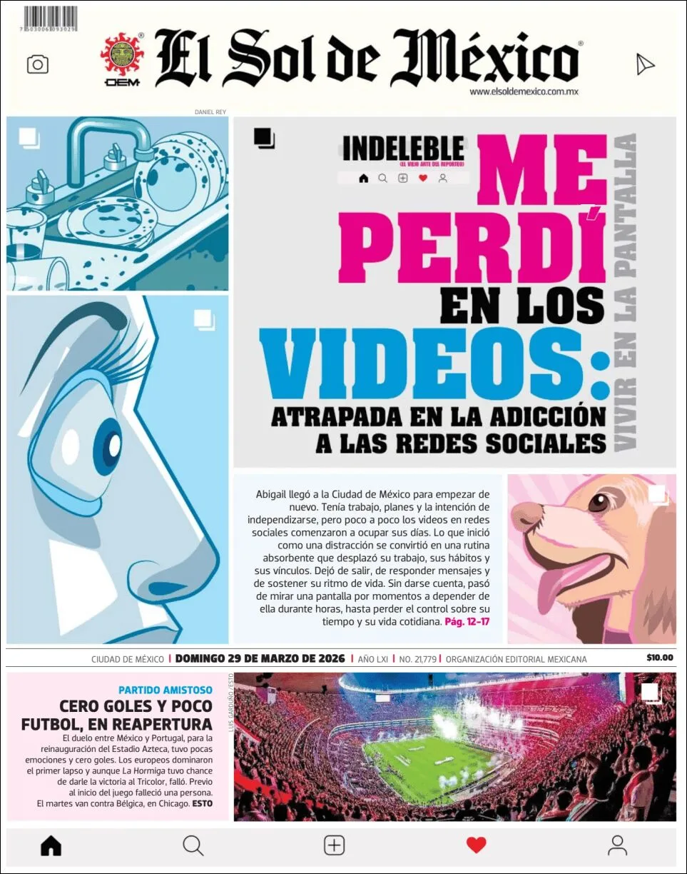 Portada de El Sol de Mexico del domingo, 29 de marzo de 2026