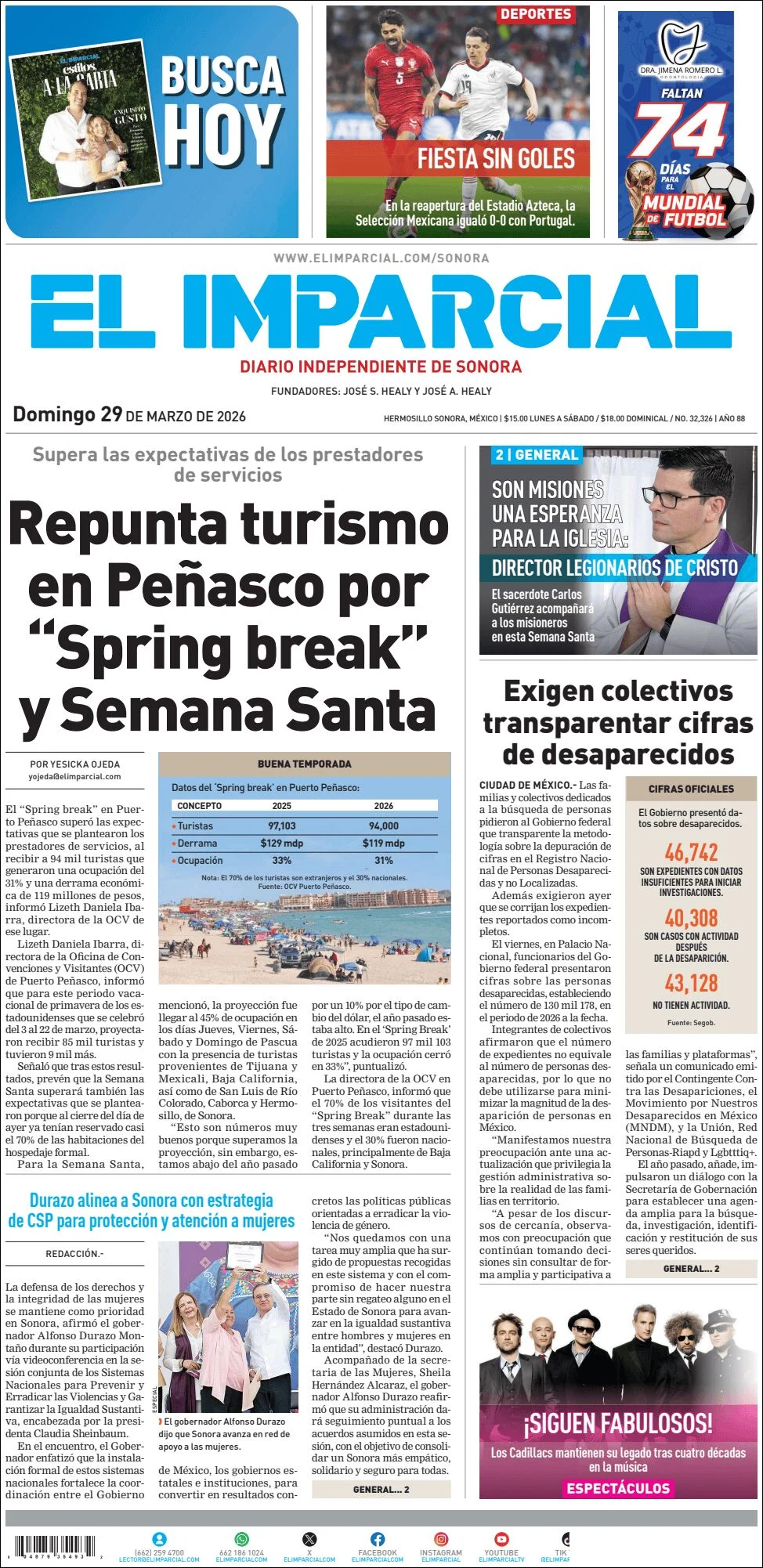 Portada de El Imparcial del domingo, 29 de marzo de 2026
