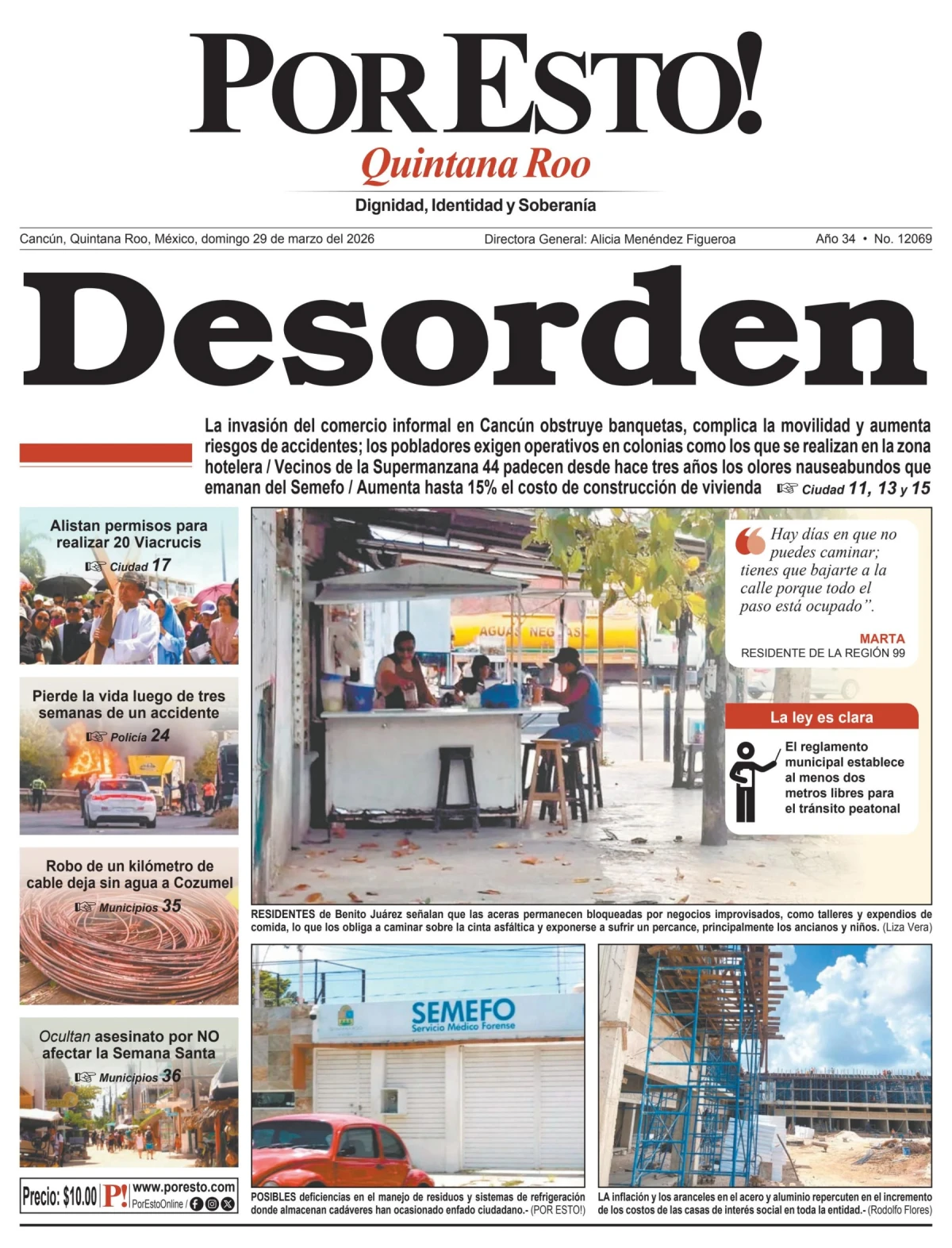 Portada de Por Esto (quintana Roo Cancun) del domingo, 29 de marzo de 2026