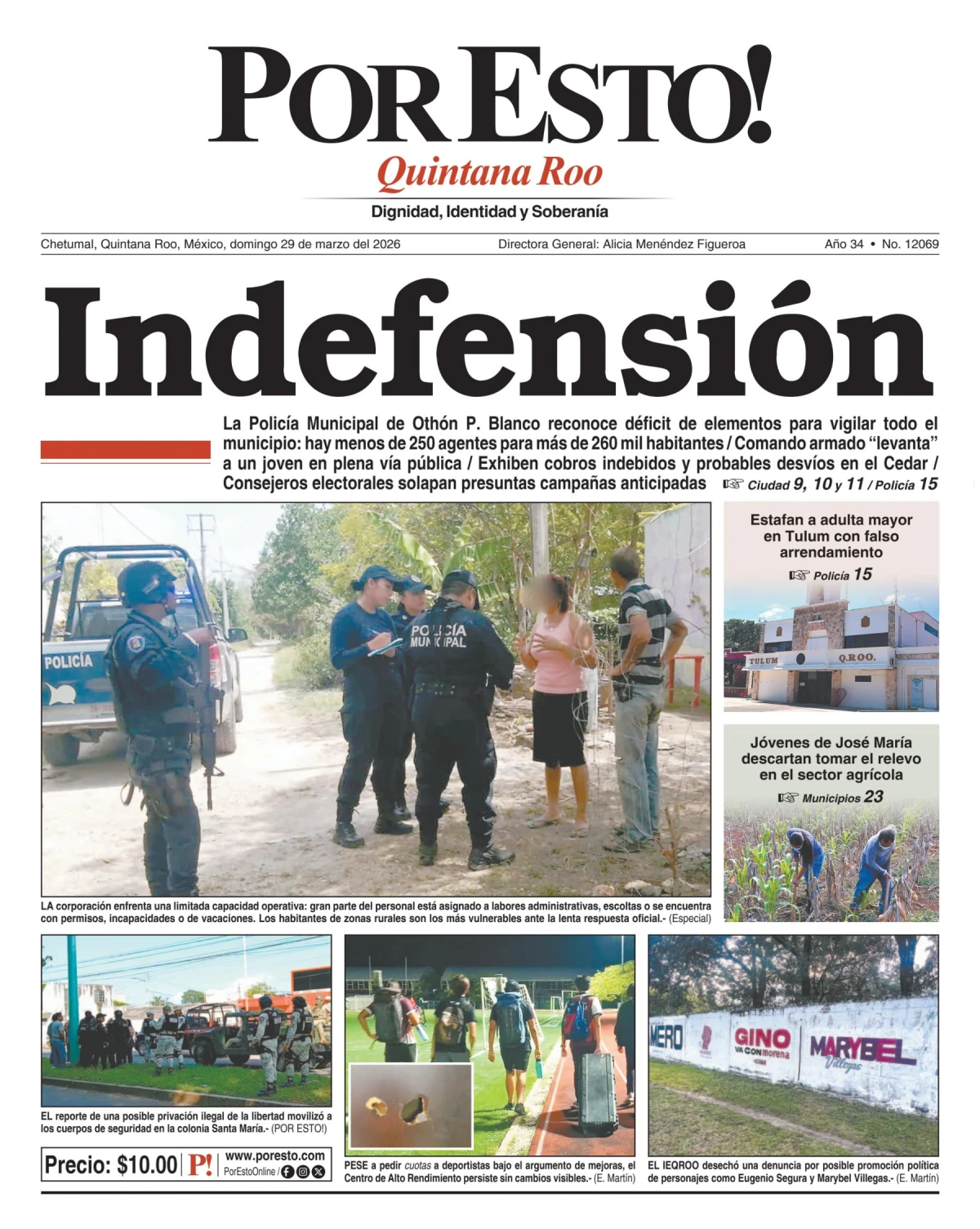 Portada de Por Esto (quintana Roo Chetumal) del domingo, 29 de marzo de 2026