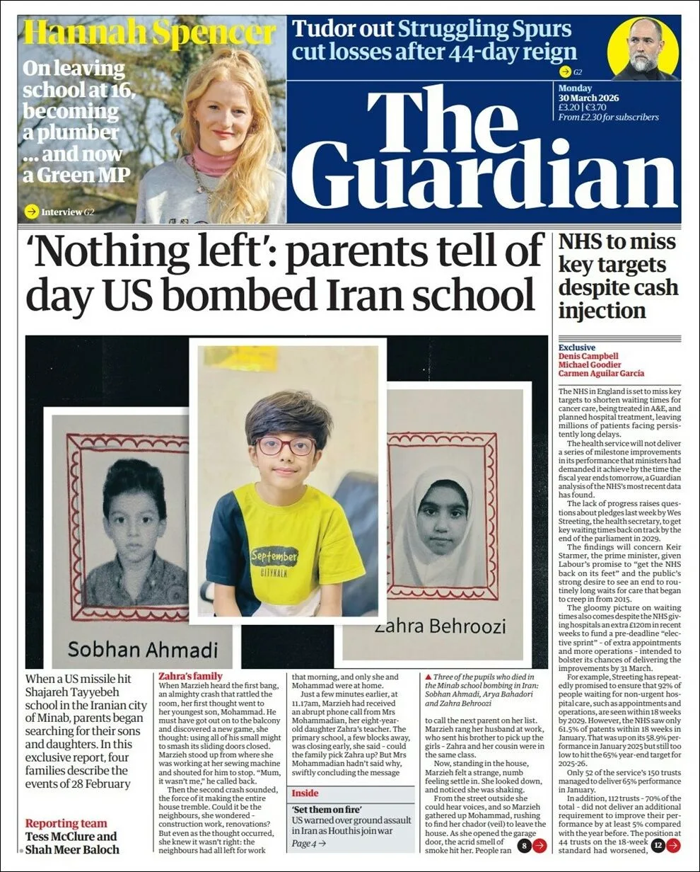 Portada de The Guardian (reino Unido) del 2026-03-30