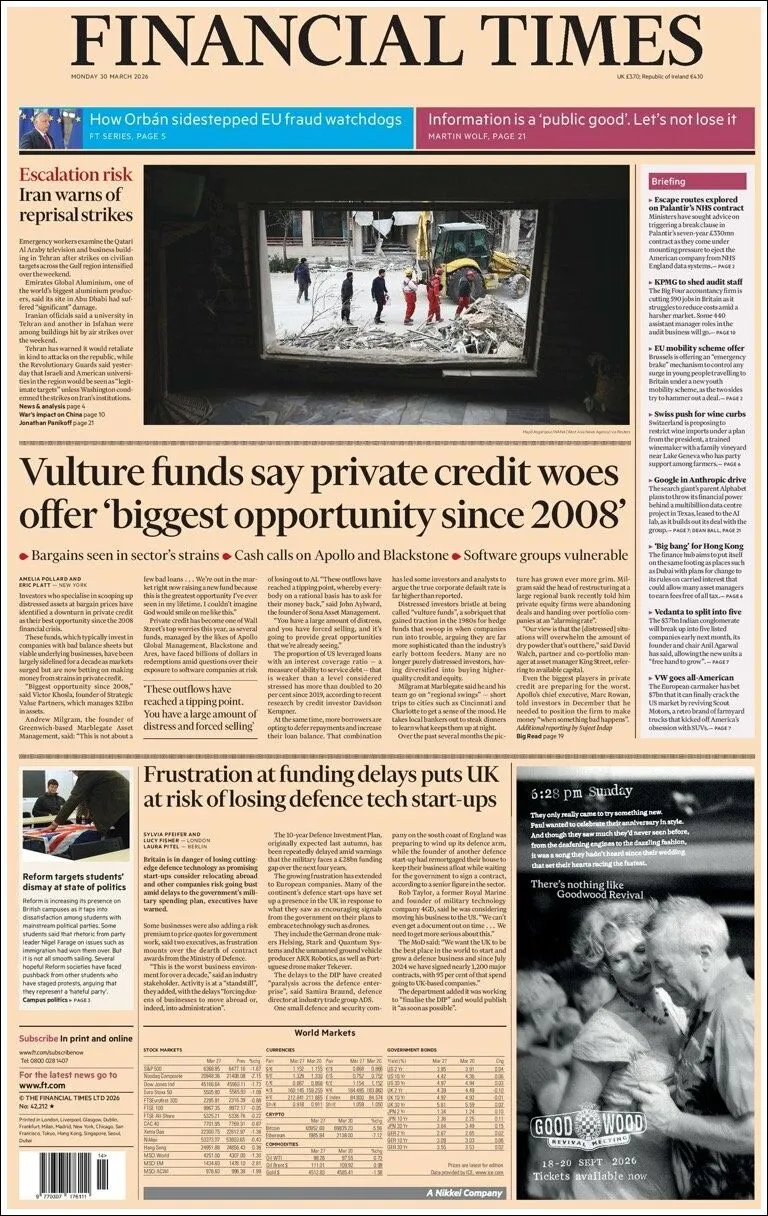 Portada de Financial Times del 2026-03-30