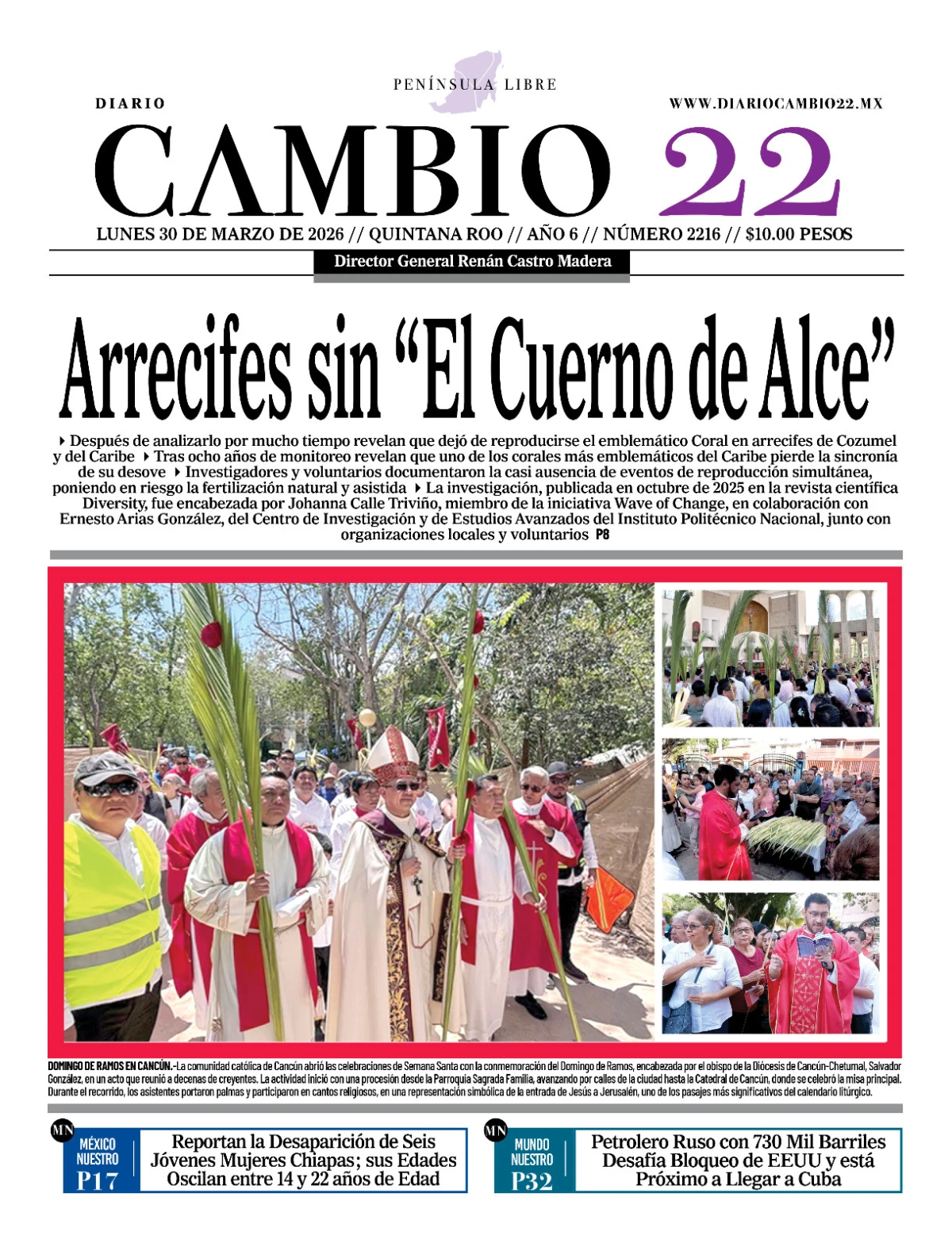 Portada de Diario Cambio 22 (contraportada) del lunes, 30 de marzo de 2026