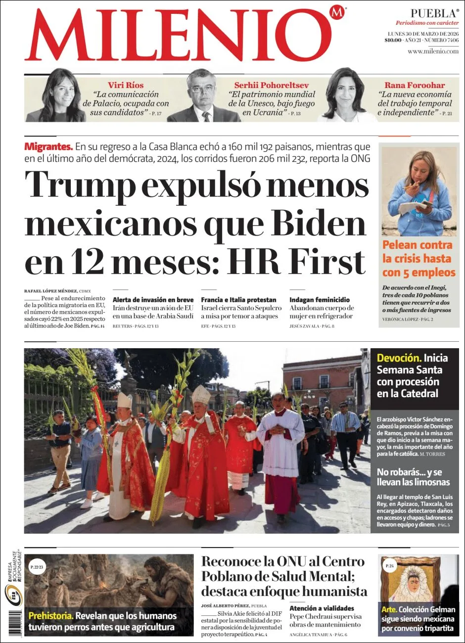 Portada de Milenio Puebla del lunes, 30 de marzo de 2026