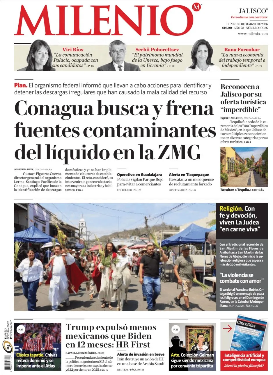 Portada de Milenio Jalisco del lunes, 30 de marzo de 2026