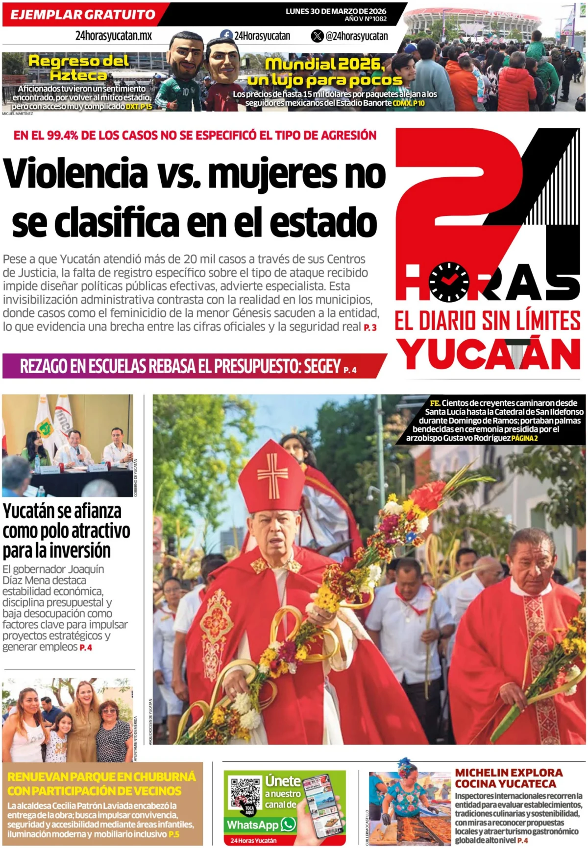 Portada de 24 Horas Yucatan del 2026-03-30