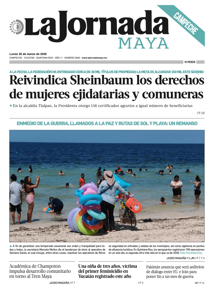 Portada de La Jornada Maya Campeche del lunes, 30 de marzo de 2026