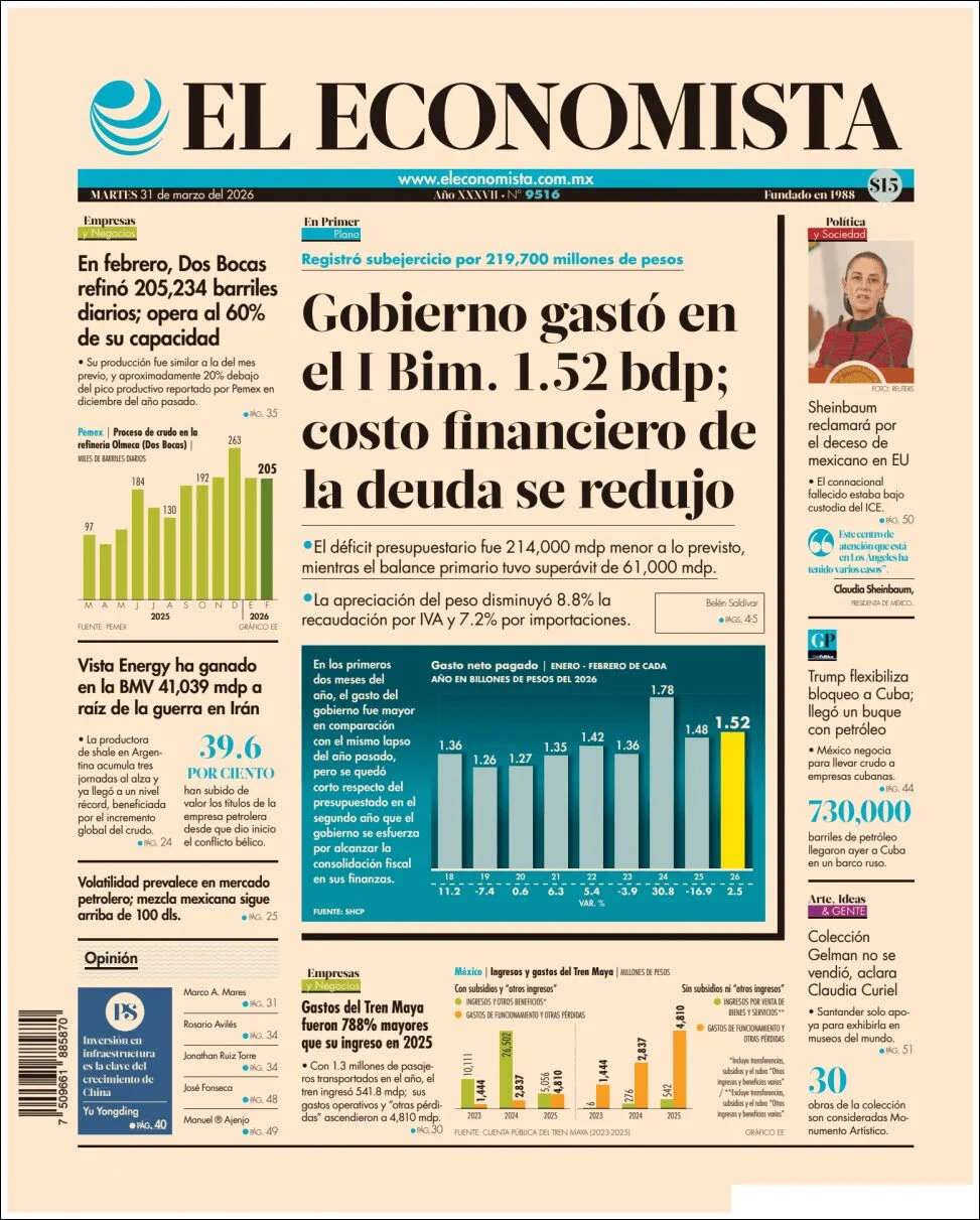Portada de El Economista del martes, 31 de marzo de 2026