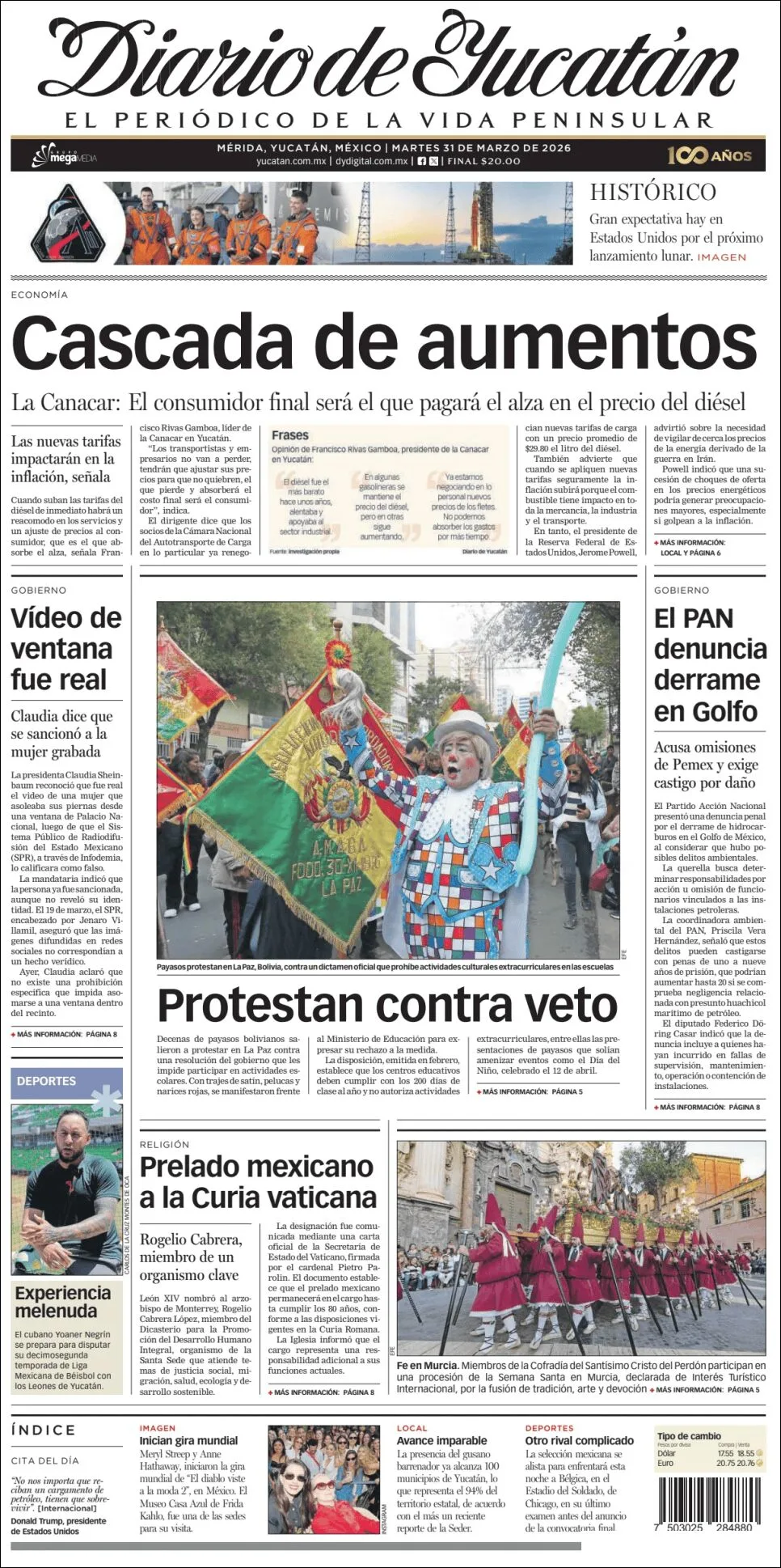 Portada de Diario de Yucatán del martes, 31 de marzo de 2026