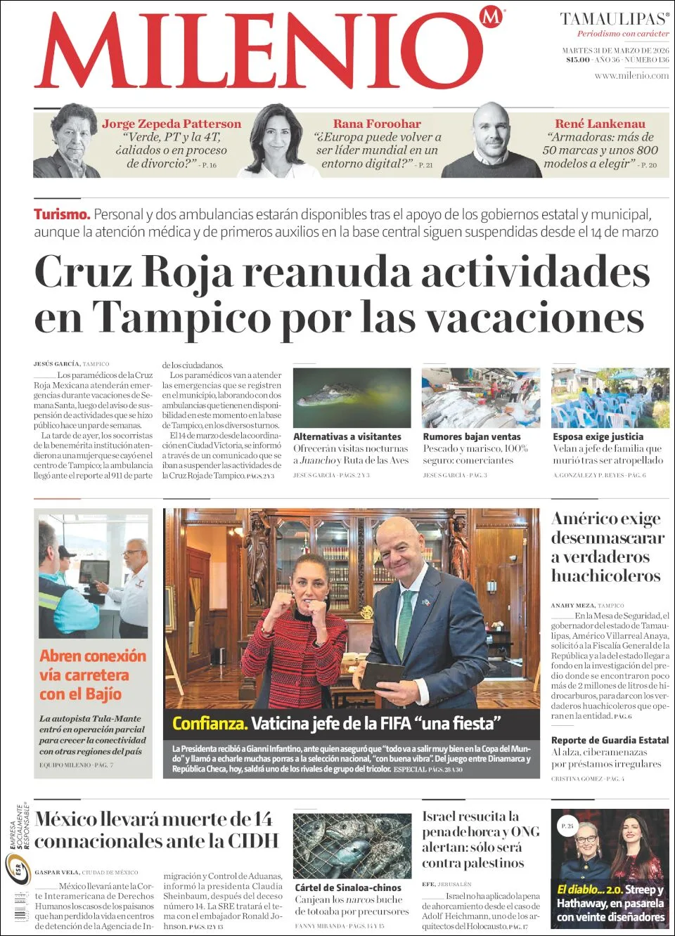 Portada de Milenio Tamaulipas del martes, 31 de marzo de 2026