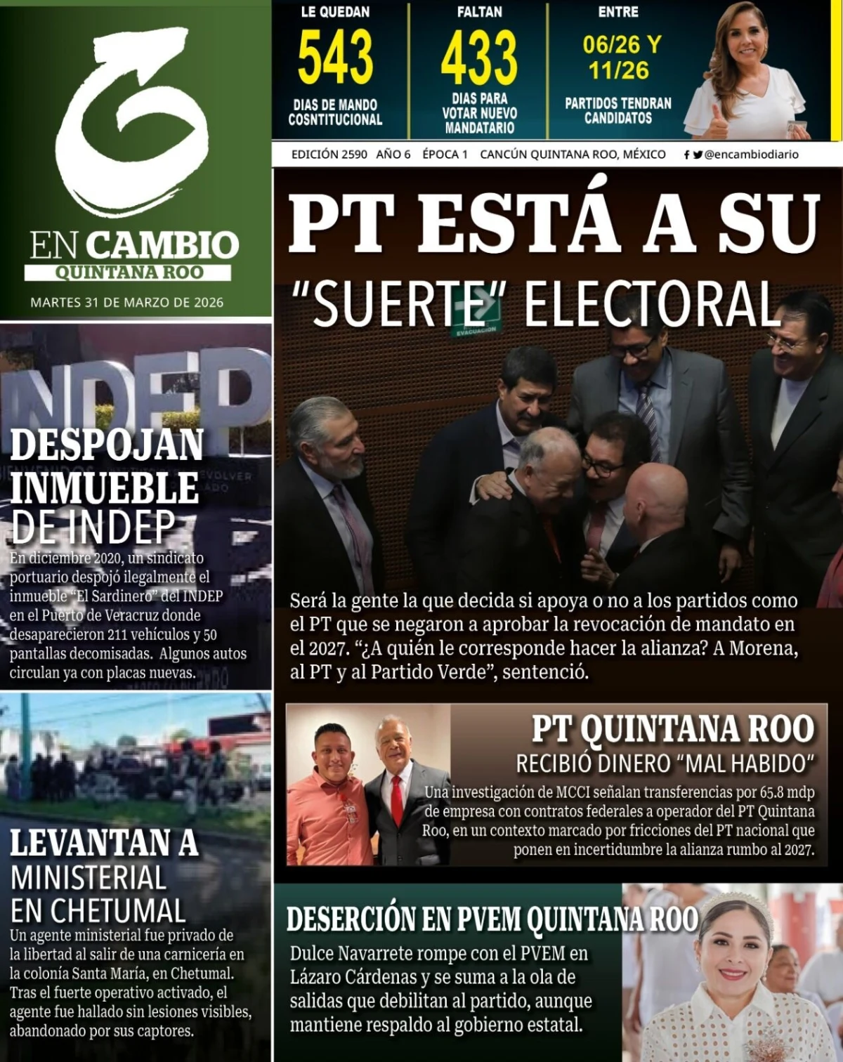 Portada de En Cambio - Quintana Roo (contraportada) del martes, 31 de marzo de 2026
