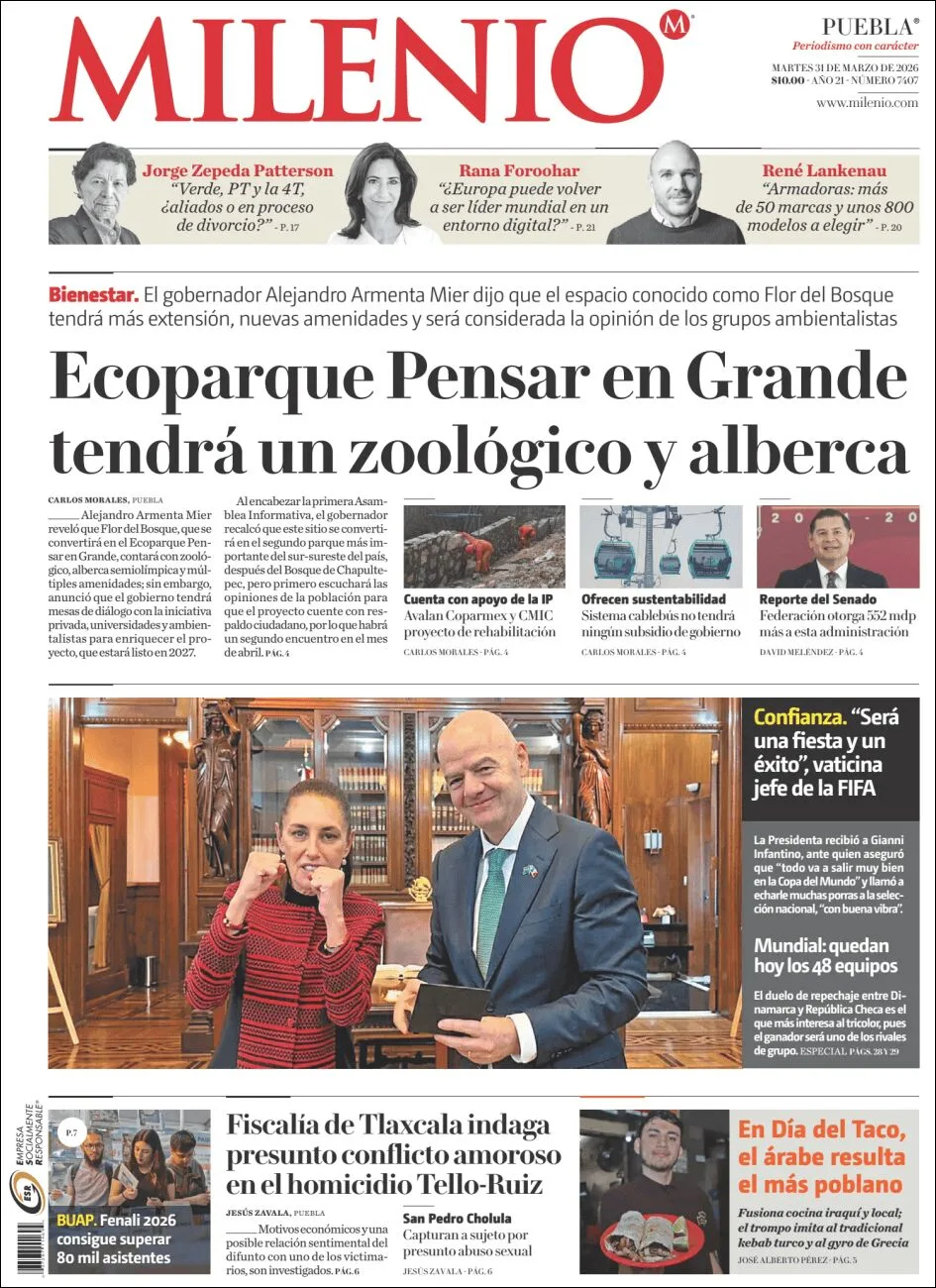 Portada de Milenio Puebla del martes, 31 de marzo de 2026