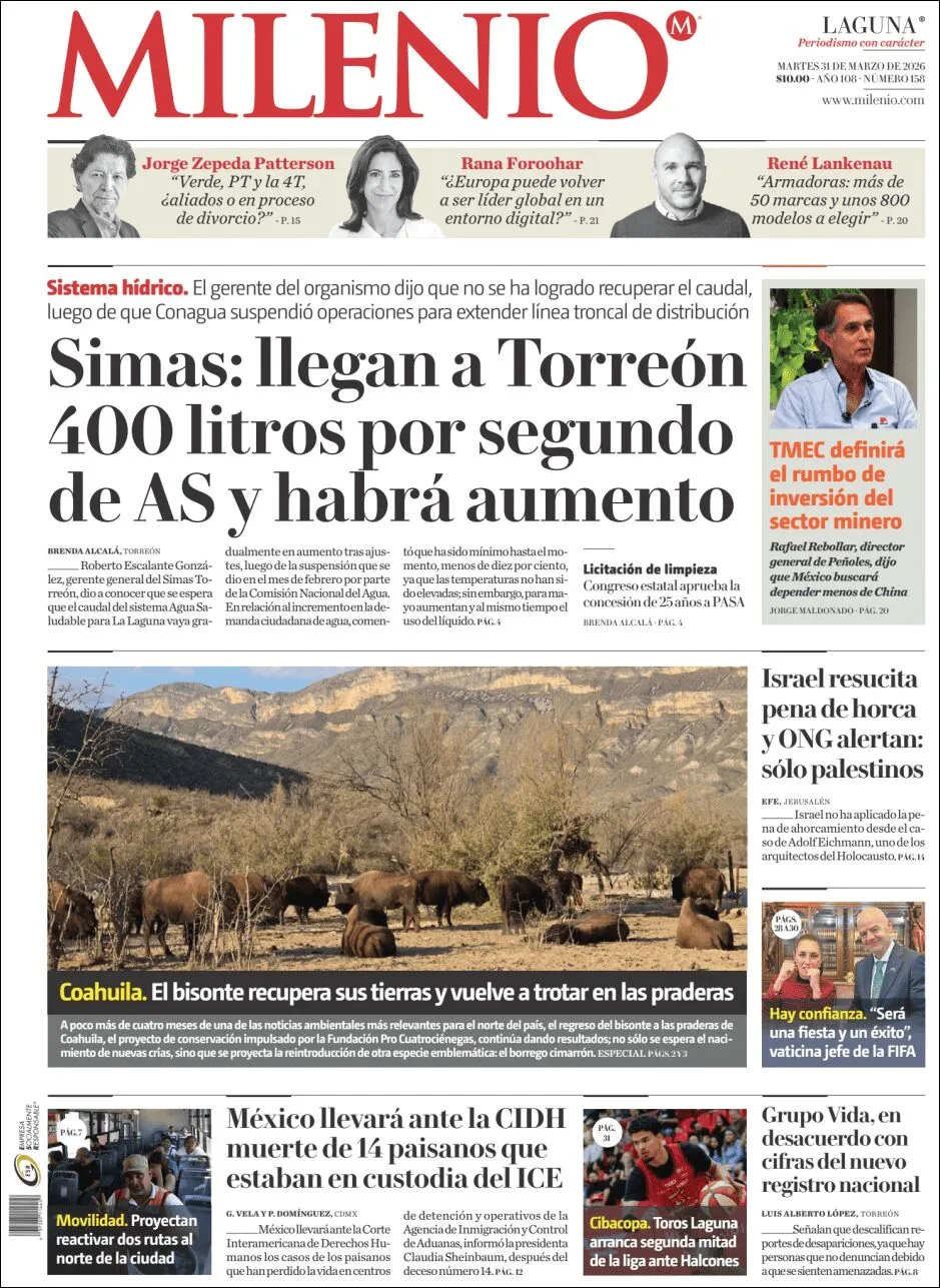 Portada de Milenio Laguna del martes, 31 de marzo de 2026
