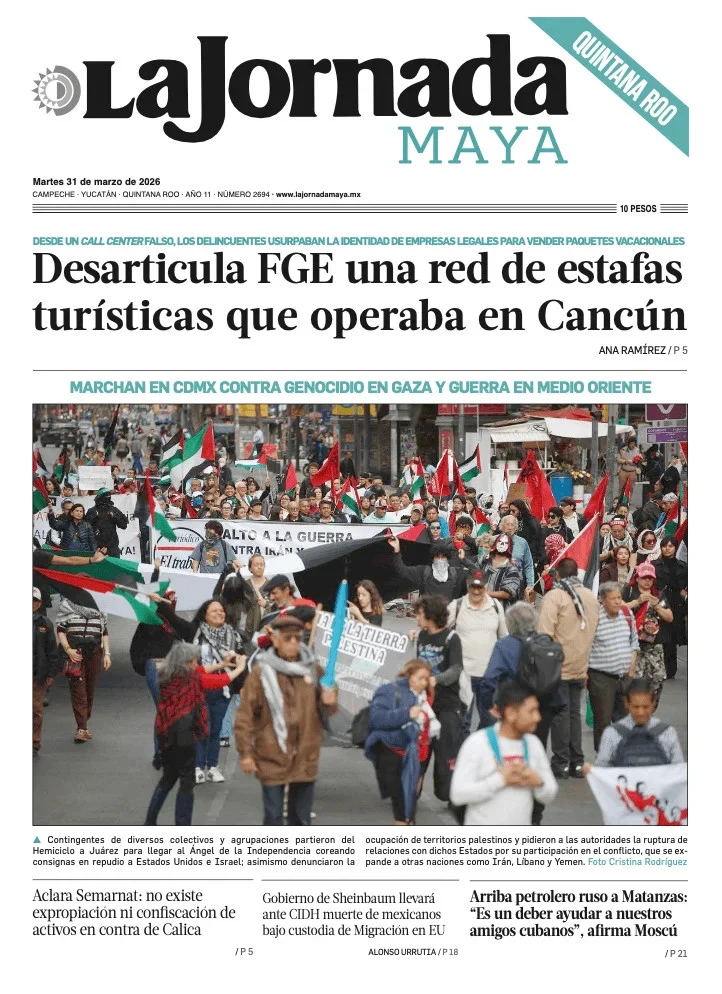 Portada de La Jornada Maya Quintana Roo del martes, 31 de marzo de 2026