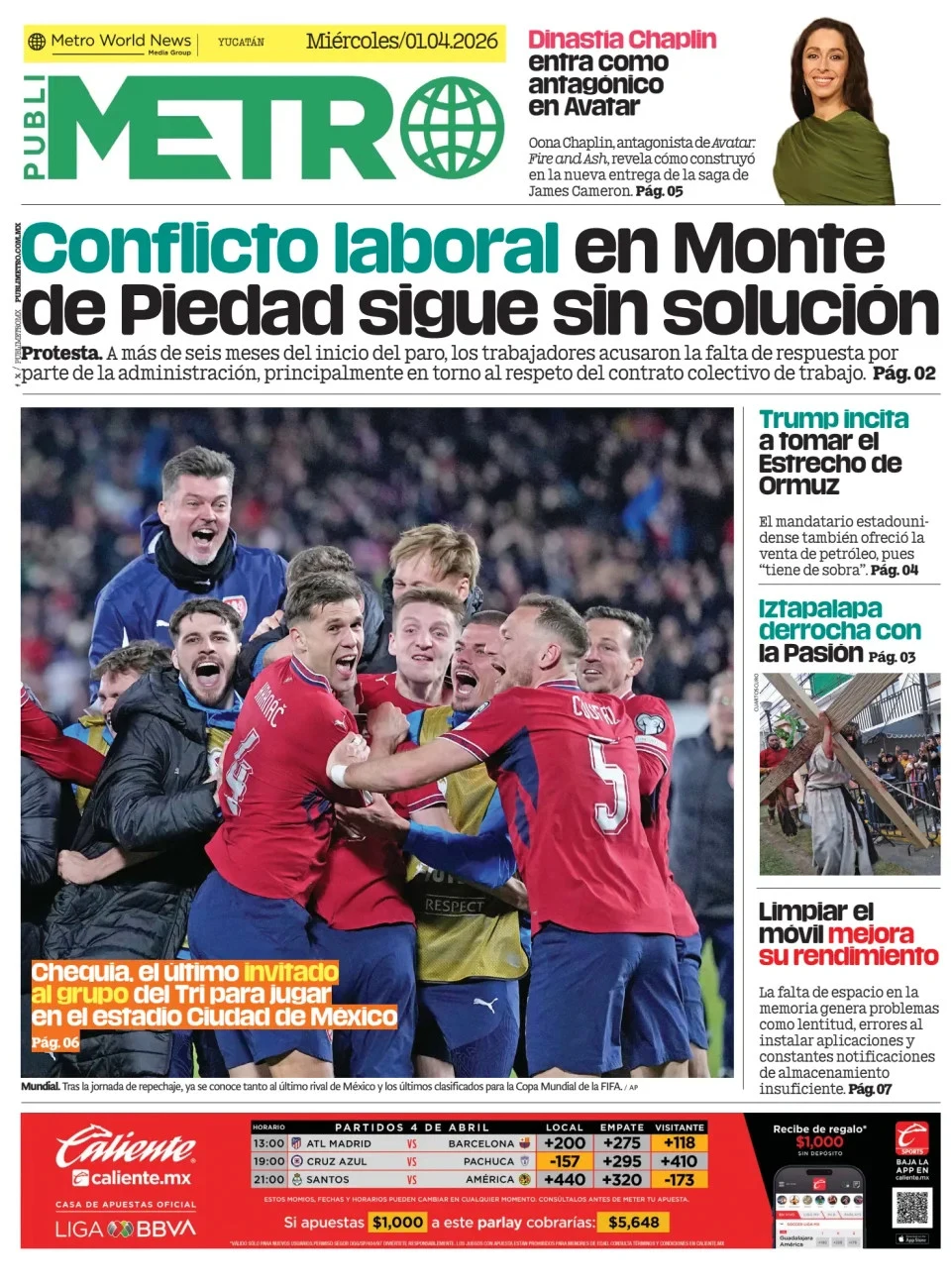 Portada de Publimetro Merida del miércoles, 1 de abril de 2026